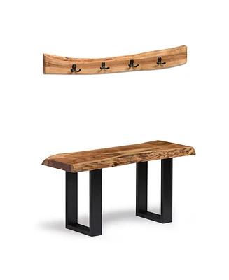 Alaterre Furniture Alpine Natural Live Edge 36" Bench with Coat Hook Set