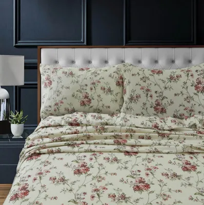 Tribeca Living Dollhouse Floral Heavyweight Cotton Flannel Printed Extra Deep Pocket Sheet Set, Twin Xl