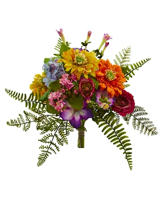 Nearly Natural 13-In. Mixed Flowers Artificial Bush, Set of 2