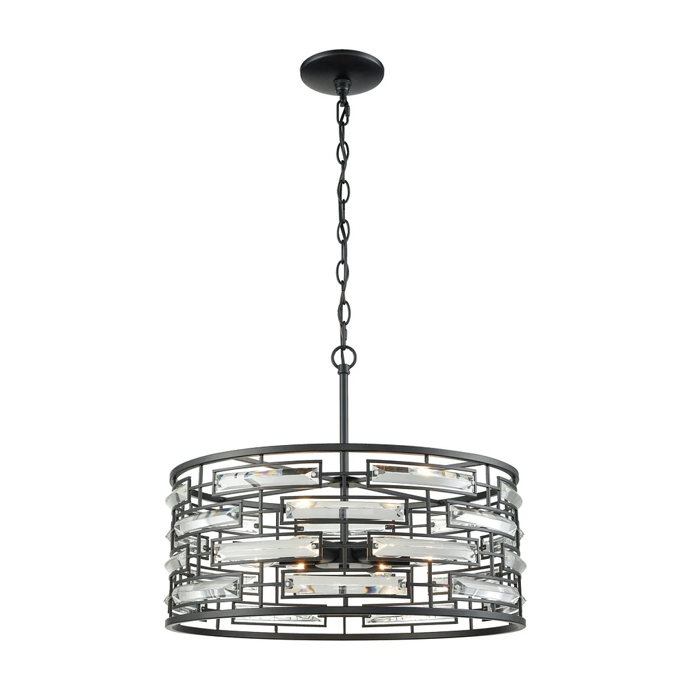 Lineo 6 Light Chandelier in Matte Black with Clear Crystal