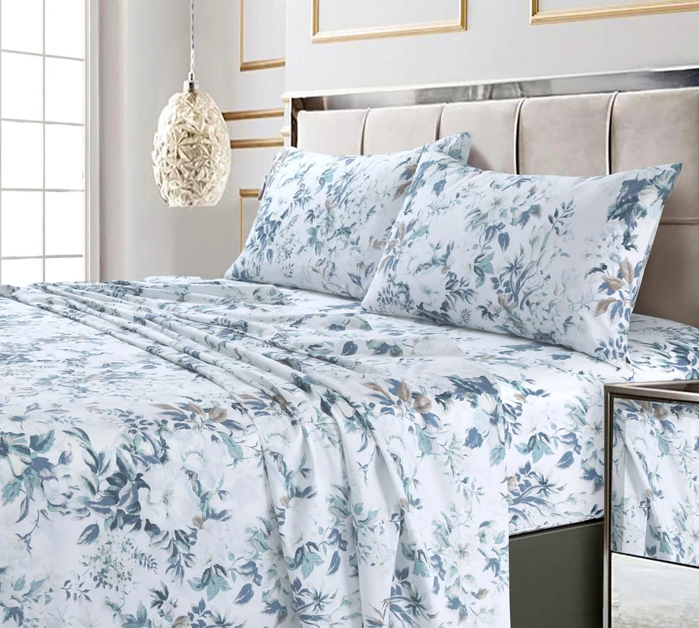 Tribeca Living Vernazza Printed 300 Thread Count Cotton Sateen Extra Deep Pocket Sheet Set