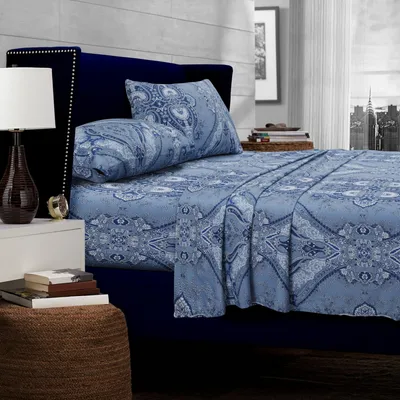 Tribeca Living Atlantis Printed Cotton Extra Deep Pocket Sheet Set