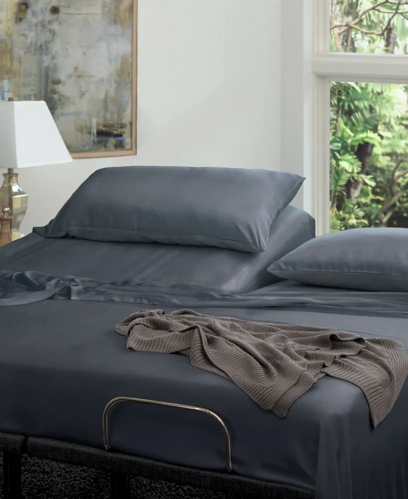 Cariloha Resort 4-Piece Sateen Sheet Set | Ocean Mist Split King Viscose Material Thermal-Regulating, Extra Soft Cooling Sheets