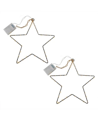 Lumabase Set of 2 Star Motif with Mini Led String Lights