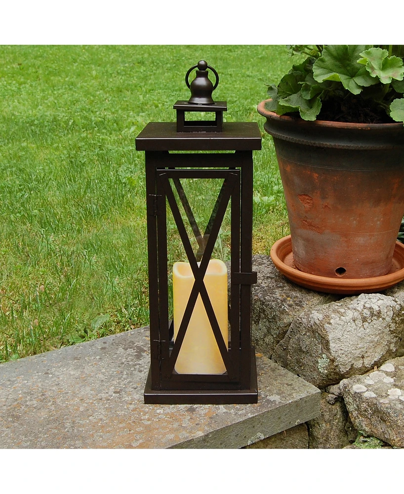 Lumabase Warm Black Criss Cross Metal Lantern with Led Candle