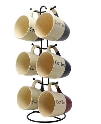 Elama Coffee House Mug Set with Stand, 6 Pieces