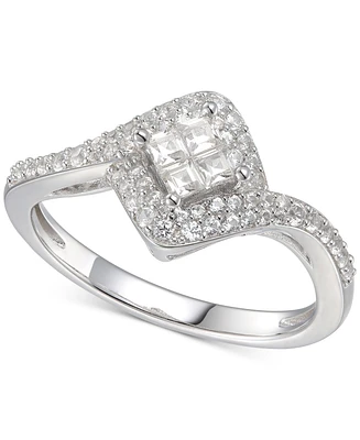 Cubic Zirconia Square Halo Ring Sterling Silver