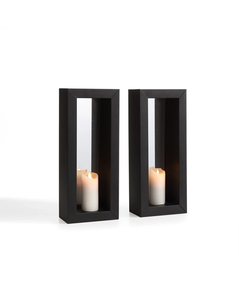 Danya B. Set of 2 Vertical Mirror Pillar Candle Sconces with Metal Frame
