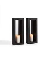 Danya B. Set of 2 Vertical Mirror Pillar Candle Sconces with Metal Frame