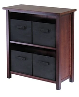 Winsome Verona 2-Section M Storage Shelf with 4 Foldable Black Fabric Baskets