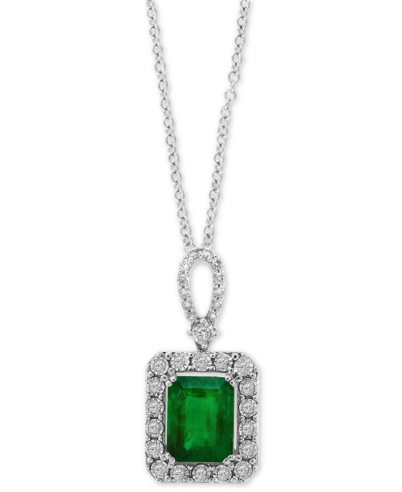 Effy Emerald (2-1/5 ct. t.w.) & Diamond (1/4 ct. t.w.) 18" Pendant Necklace in 14k White Gold (Also Available in 14k Yellow Gold)