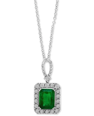 Effy Emerald (2-1/5 ct. t.w.) & Diamond (1/4 ct. t.w.) 18" Pendant Necklace in 14k White Gold (Also Available in 14k Yellow Gold)