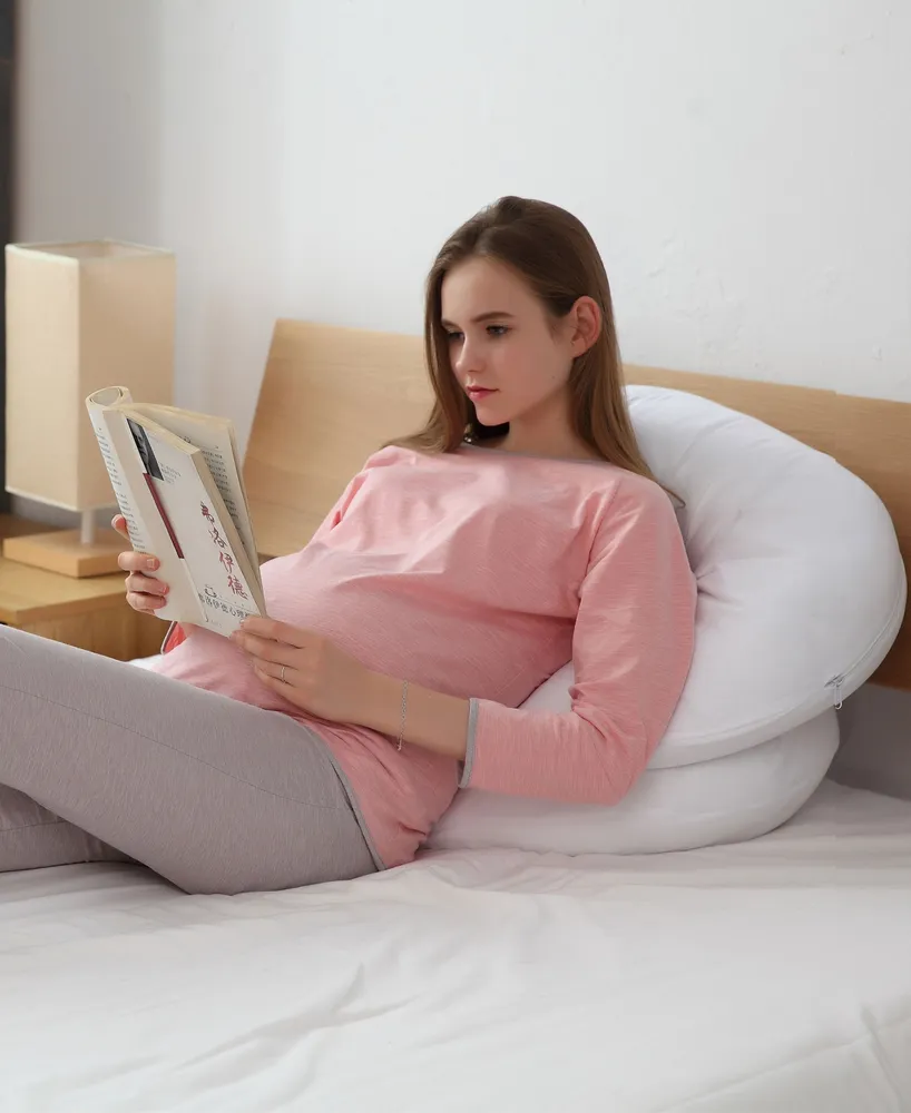 Cheer Collection Hypoallergenic Down Alternative Total Body J Shaped Pregnancy Pillow