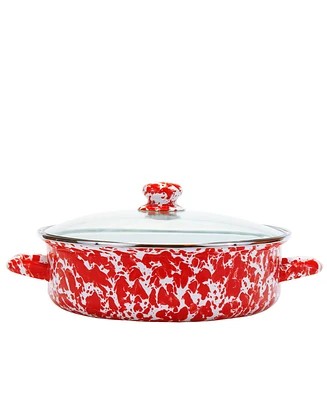 Golden Rabbit Red Swirl Enamelware Collection 5 Quart Saute Pan