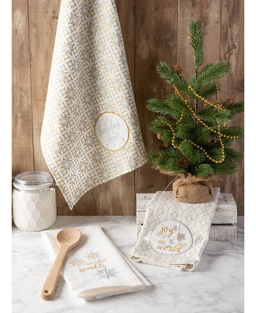 Design Imports Assorted Winter Sparkle Embellished Dishtowel Set