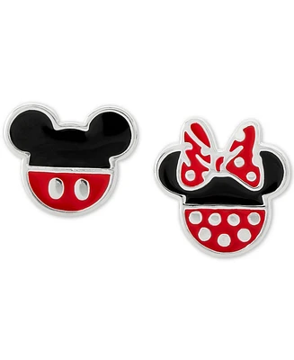 Disney Children's Minnie & Mickey Mouse Mismatched Stud Earrings in Sterling Silver
