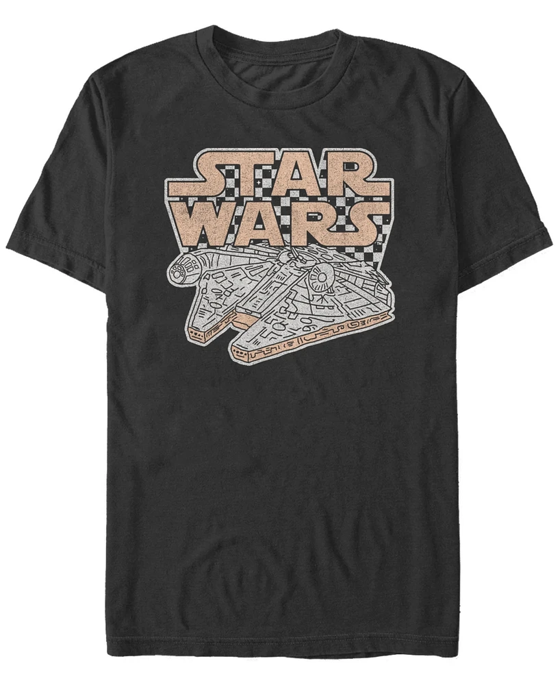 Star Wars Men's Classic Retro Checkered Millennium Falcon Short Sleeve T-Shirt
