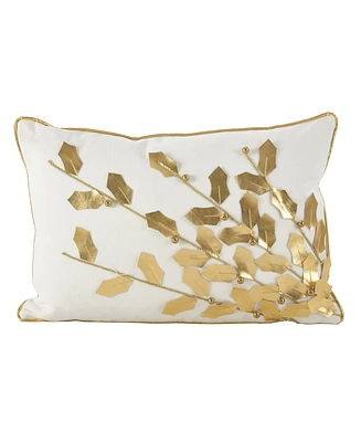 Saro Lifestyle Metallic Poinsettia Branch Design Holiday Cotton Decorative Pillow, 12" x 18"