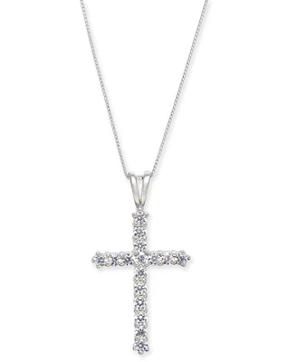 Diamond Cross 18" Pendant Necklace (1 ct. t.w.) in 14k White Gold