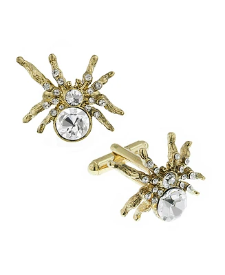 1928 Jewelry 14K Gold Plated Crystal Spider Cufflinks