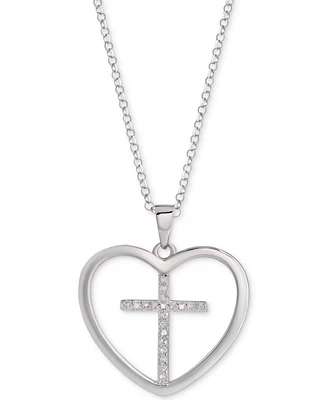 Diamond Cross Heart 18" Pendant Necklace (1/10 ct. t.w.) in Sterling Silver
