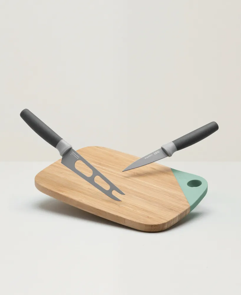 BergHOFF Leo Collection 3 Piece Knife and Cutting Board Set, Grey and Green