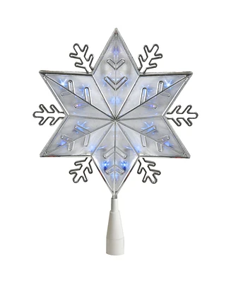 Northlight 10" Silver 6-Point Snowflake Christmas Tree Topper - Blue Lights