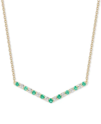 Emerald (1/2 ct. t.w.) & Diamond (1/20 ct. t.w.) Chevron 16" Statement Necklace in 14k Gold-Plated Sterling Silver