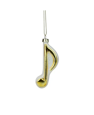 Northlight 3.5" Gold and White Sixteenth Note Music Symbol Glass Christmas Ornament