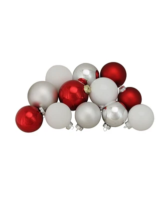 Northlight 72ct Red Silver and White Shiny and Matte Glass Ball Christmas Ornaments 3.25-4"