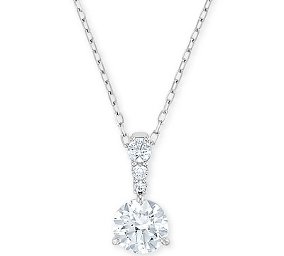 Swarovski Silver-Tone Crystal Solitaire Pendant Necklace, 14-7/8" + 2" extender