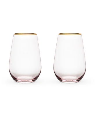 Twine Rose Crystal Stemless Wine Glass, Set of 2