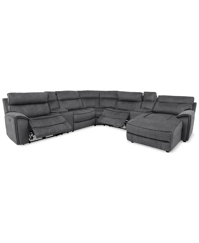 Closeout! Hutchenson 7-Pc. Fabric Chaise Sectional with 2 Power Recliners and 2USB Consoles
