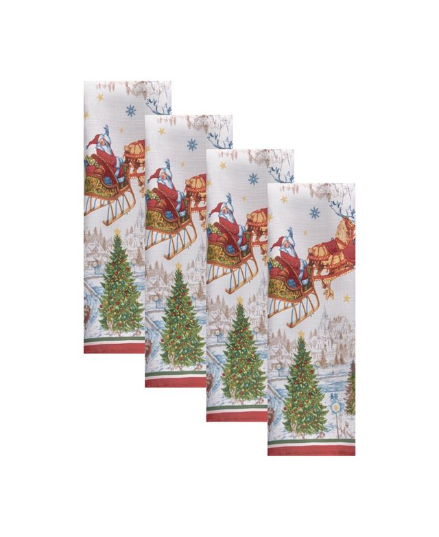 Elrene Santa's Snowy Sleighride Napkins, Set of 4