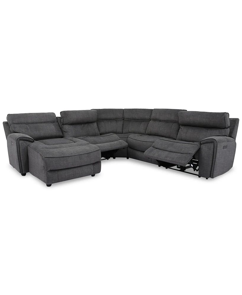 Closeout! Hutchenson 5-Pc. Fabric Chaise Sectional with 2 Power Recliners