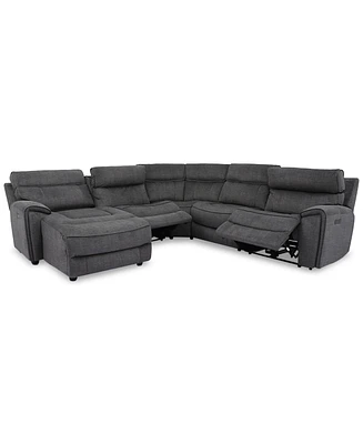 Closeout! Hutchenson 5-Pc. Fabric Chaise Sectional with 2 Power Recliners
