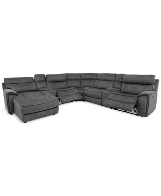 Closeout! Hutchenson 7-Pc. Fabric Chaise Sectional with 2 Power Recliners and 2USB Consoles