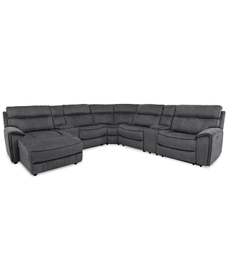 Closeout! Hutchenson 7-Pc. Fabric Chaise Sectional with 3 Power Recliners and 2 Consoles