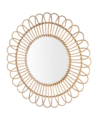 American Art Decor Woven Rattan Sunburst Accent Wall Mirror