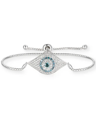 Cubic Zirconia Evil Eye Bolo Bracelet in Sterling Silver