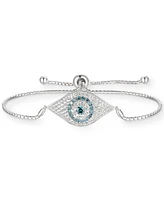 Cubic Zirconia Evil Eye Bolo Bracelet in Sterling Silver