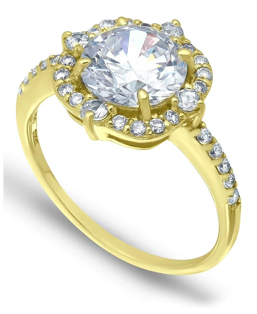 Tanzanite Cubic Zirconia Fancy Halo Ring in 18K Gold Plate