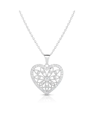 Cubic Zirconia Heart Pendant In Silver Plate