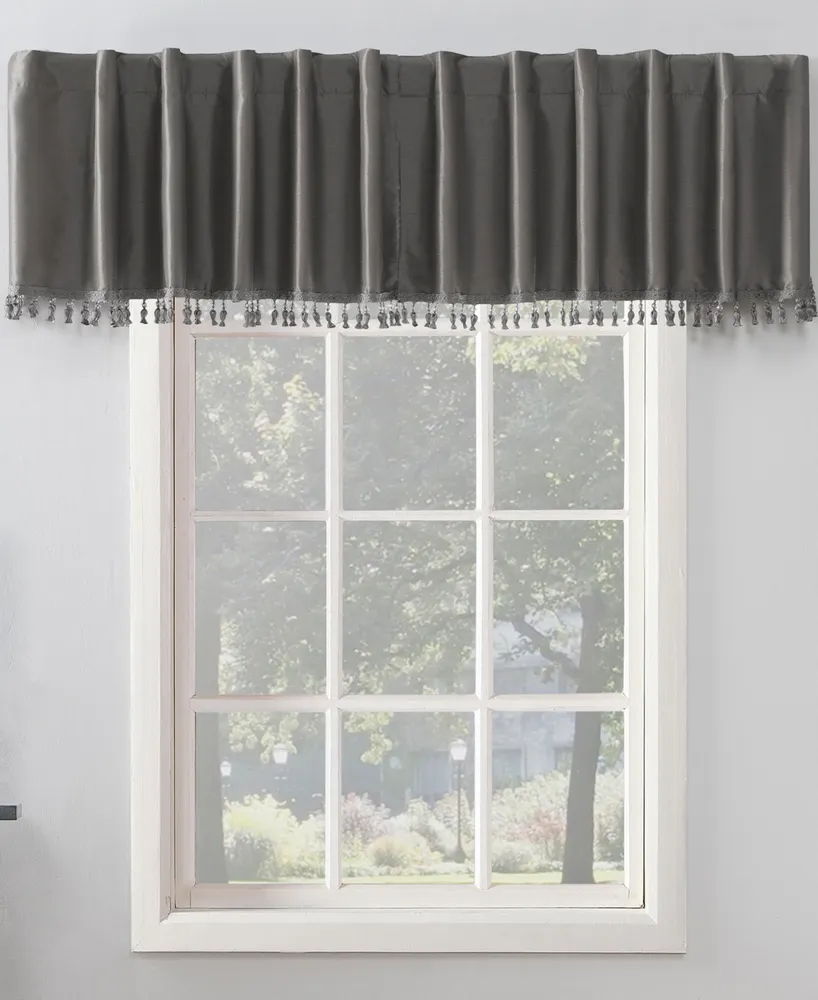 Evelina Faux Dupioni Silk Beaded Tassels Thermal Extreme 100% Blackout Back Tab Curtain Valance
