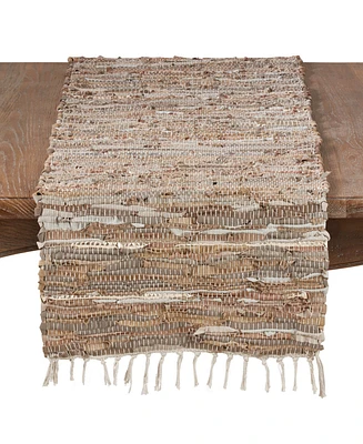 Saro Lifestyle Leather and Cotton Blend Table Runner with Chindi Design