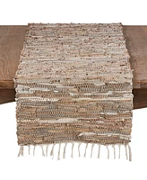 Saro Lifestyle Leather and Cotton Blend Table Runner with Chindi Design