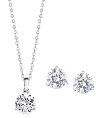 Cubic Zirconia Round Pendant Necklace and Earring set in Silver Plate