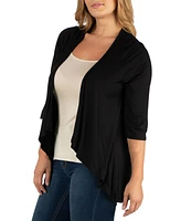 24Seven Comfort Apparel Elbow Length Sleeve Plus Open Cardigan