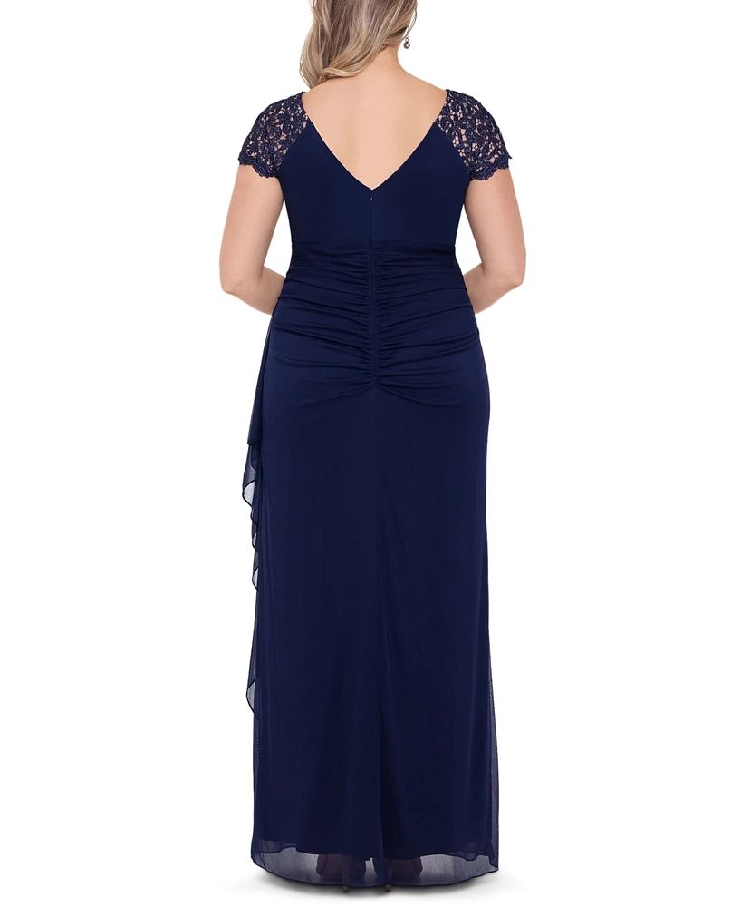 Xscape Plus Lace-Shoulder Gown