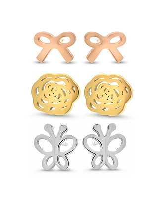 Steeltime Ladies Tri Colored Earring Set, 3 Piece